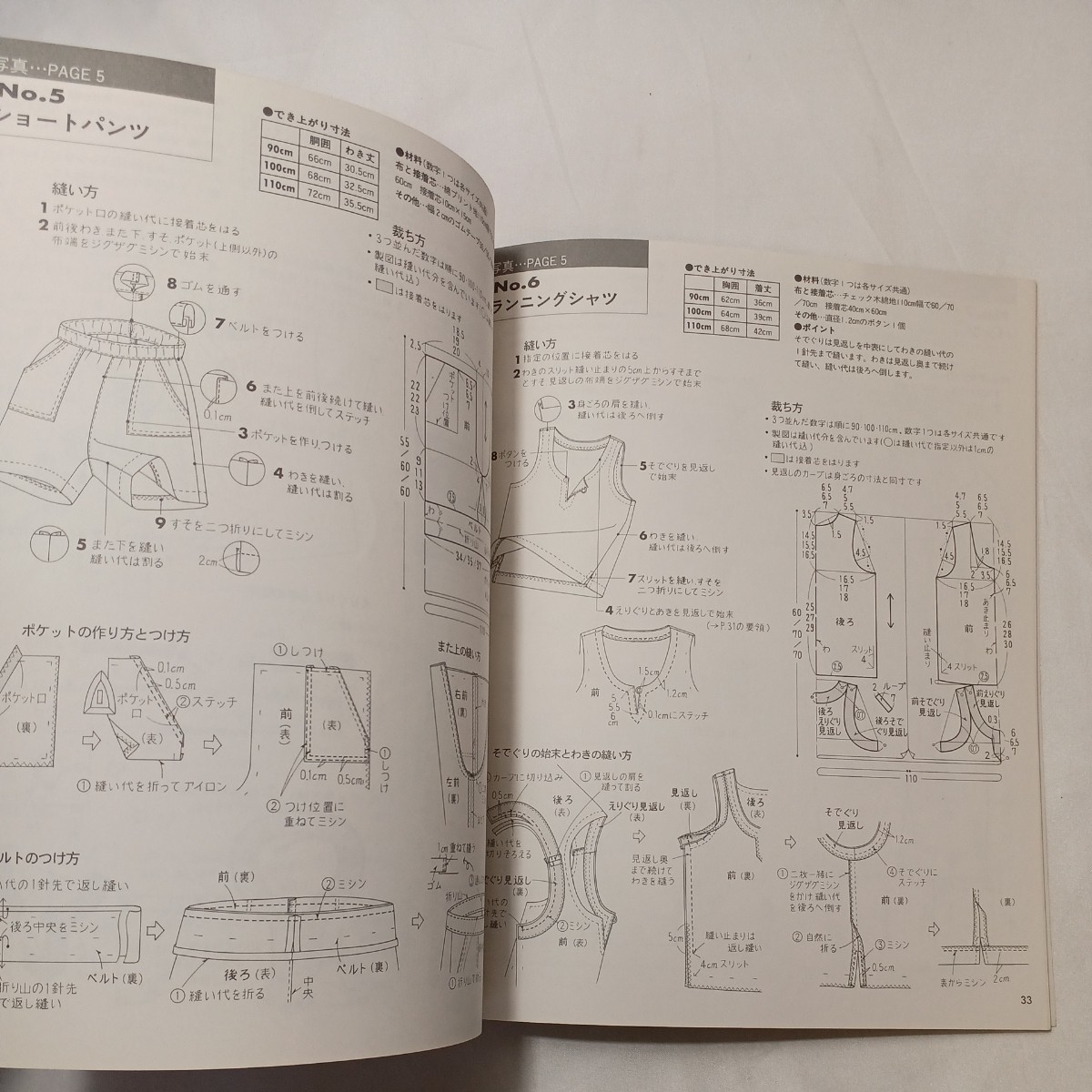 zaa-501♪1mあればできるちびっこ服 : 型紙なしのかんたんソーイング 　雄鷄社 2000.4月　すべての作品が(90・100・110cm)3サイズで作れる