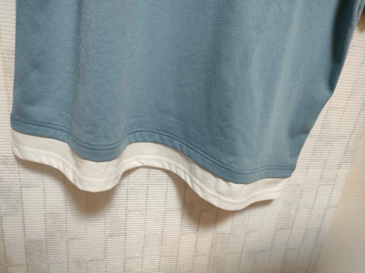 【新品・1点限り】シナモロール レイヤードTシャツ 半袖 ブルー 重ね着 M L  半袖 Tシャツ ミルク シナモン 