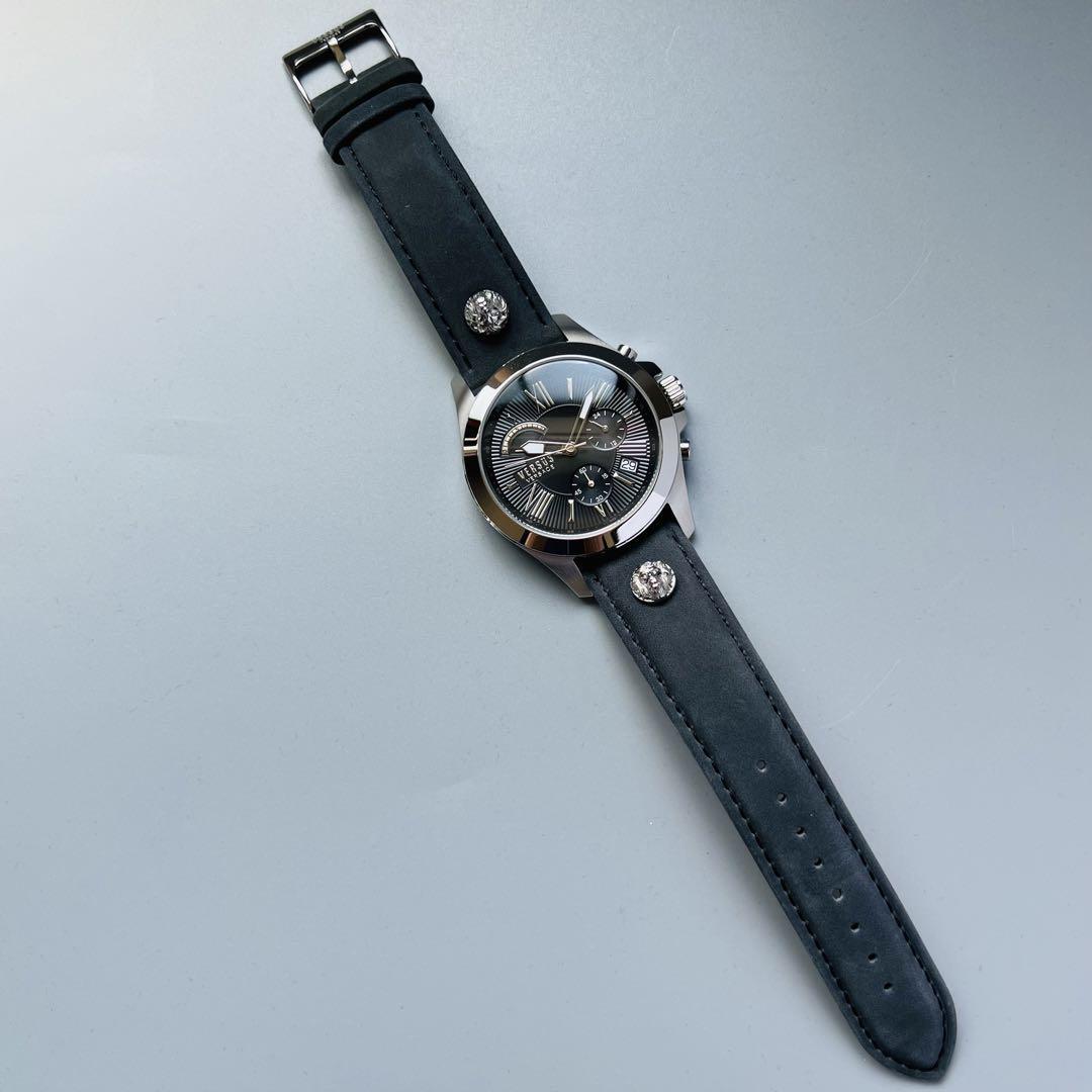 ヴェルサス ヴェルサーチ 腕時計 ベルサーチ 新品 メンズ 44mm クォーツ クロノグラフ シルバー ブラック ケース付属 レザーストラップ_画像8