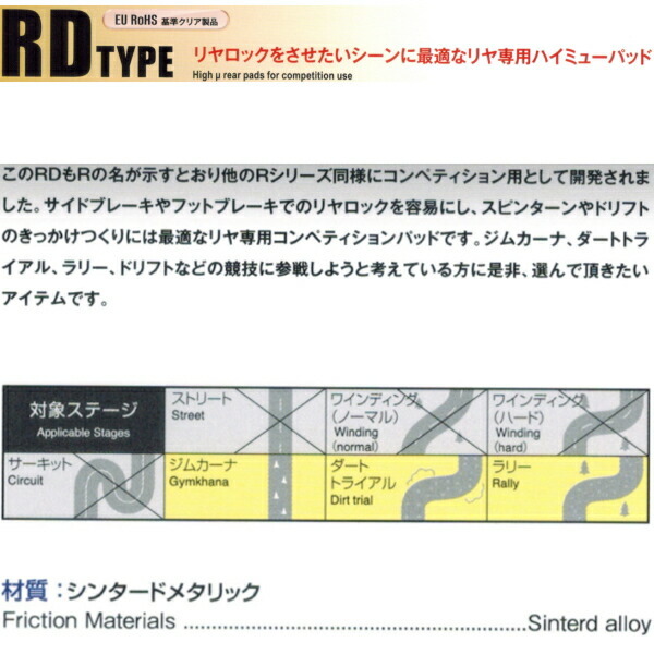 DIXCEL RDブレーキパッドR用 GRB/GVBインプレッサWRX STi tS TYPE-RA 07/11～_画像2