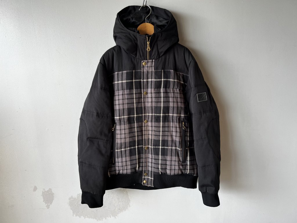 (^w^)b TOMMY トミーヒルフィガー 中綿 ジャケット XL ブラック チェック フーディー パーカー ブルゾン コート_画像1