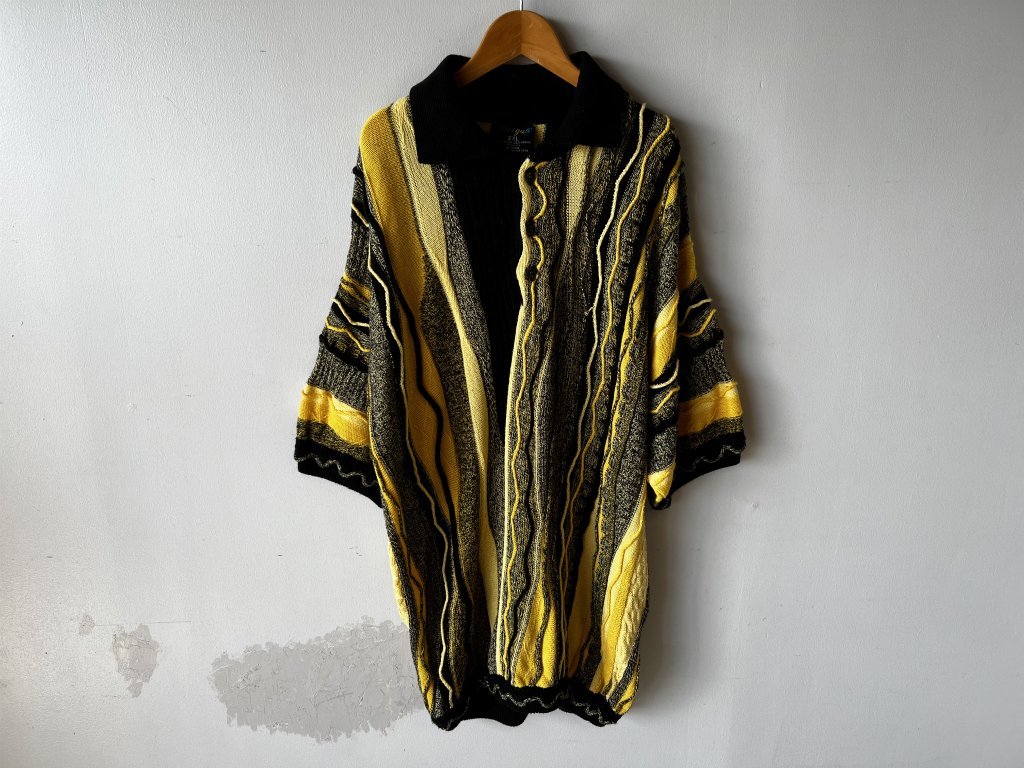 ファッションなデザイン 80s90s ベルガッティ Bergati (^w^)b ヴィンテージ ポロシャツ 半袖 ニット ブラック イエロー 2XL セーター 立体編み 3D シリア製 XLサイズ以上 ファッションなデザイン 80s90s ベルガッティ Bergati (^w^)b ヴィンテージ ポロシャツ 半袖 ニット ブラック イエロー 2XL セーター 立体編み 3D シリア製 XLサイズ以上