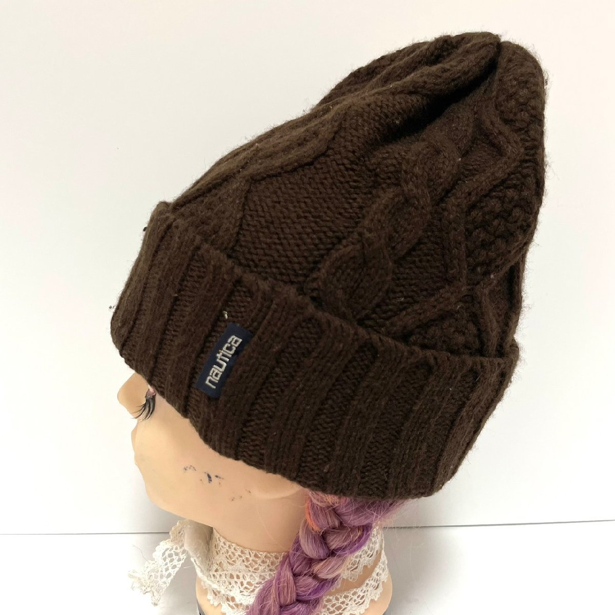 (^w^)b made in Japan Nautica cable knitted cap hat bi knee cap light brown group nautica simple casual Fisherman autumn winter C0519EE