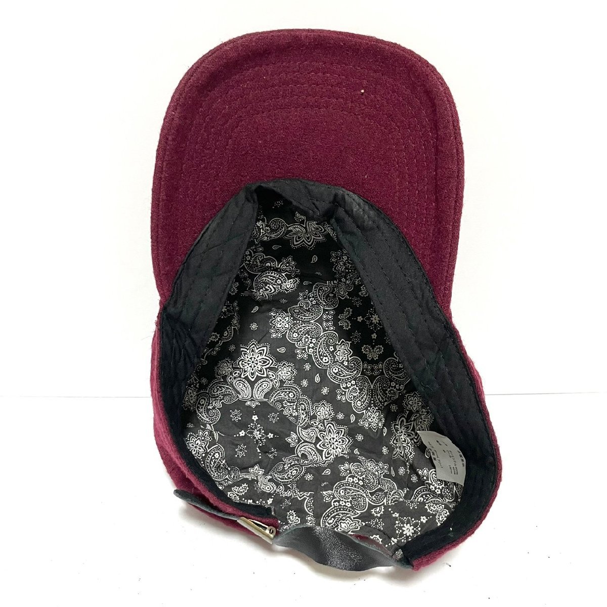 (^w^)b スラッシャー ワーク ミリタリー 深型 キャップ 帽子 ボルドー THRASHER BOX ロゴ 裏地 ペイズリー フリー 58cm ベルト C0558EEの画像7