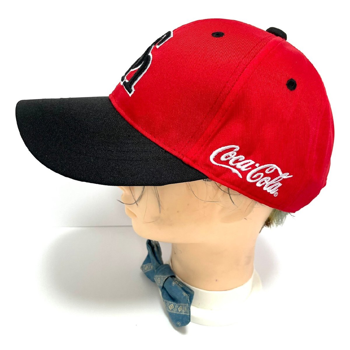 (^w^)b 未使用 コカコーラ 福岡 ソフトバンク ホークス ベースボール キャップ 帽子 赤×黒 HAWKS Coca-Cola FREE 57cm-61cm C0261EEの画像2