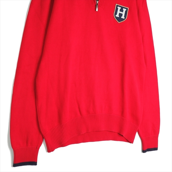 ◆美品 送料無料◆ TOMMY HILFIGER トミーヒルフィガー ロゴ ワッペン コットン ニット セーター 赤 メンズ M　0963i0_画像4