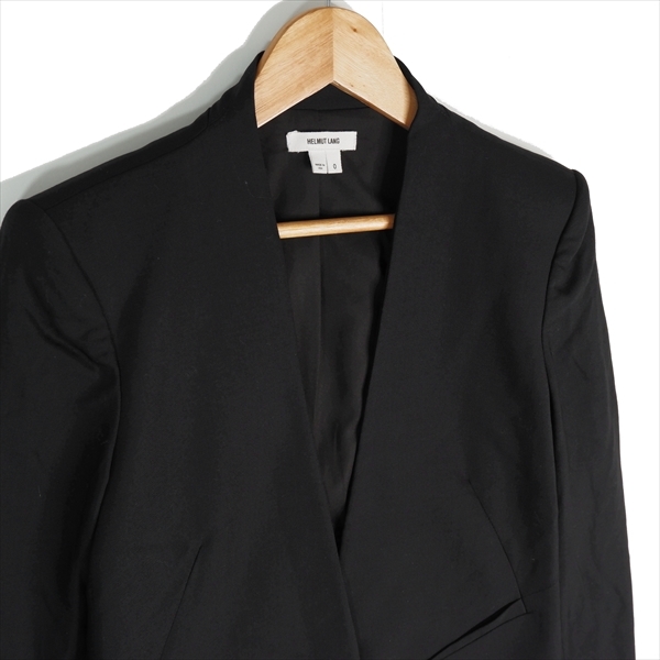 ◆美品 アメリカ製◆ HELMUT LANG ヘルムートラング ストレッチ タキシード ノーカラー テーラード ジャケット 黒 レディース 0 1623i0