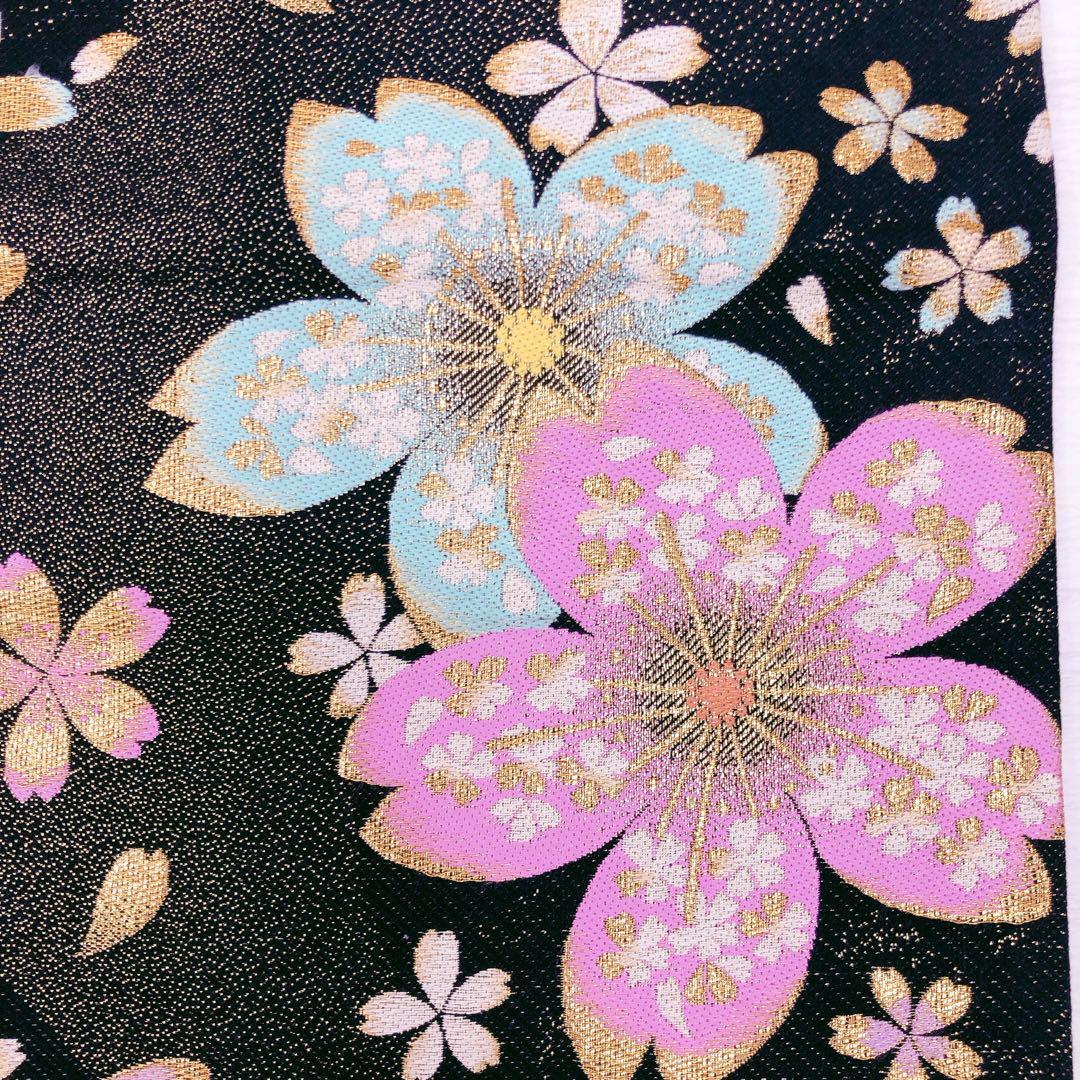 BY ◇58◇美品 振袖用袋帯 六通 桜 黒 金糸-
