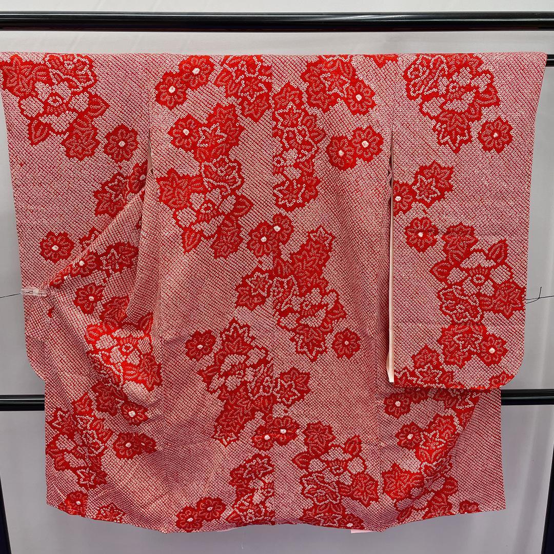 完売 ☆904☆ 子供着物 七五三 豪華 襦袢付 絞り染め 赤 花柄 四つ身 3