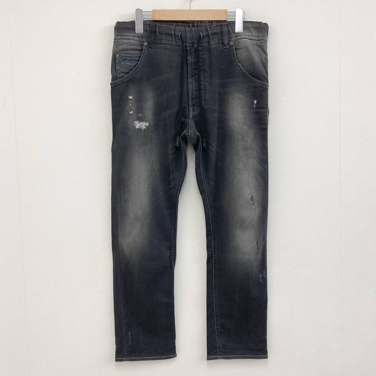 DIESEL Jogg Jeans KROOLEY-NE ダメージ加工 ジョグジーンズ グレー メンズ W30 ディーゼル ジョガーパンツ スウェットデニム 3080055_画像1
