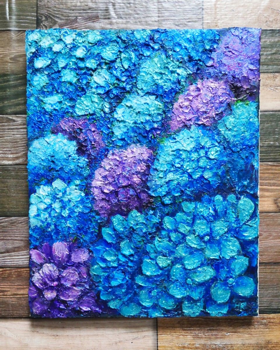 油絵 絵画 【青い紫陽花】