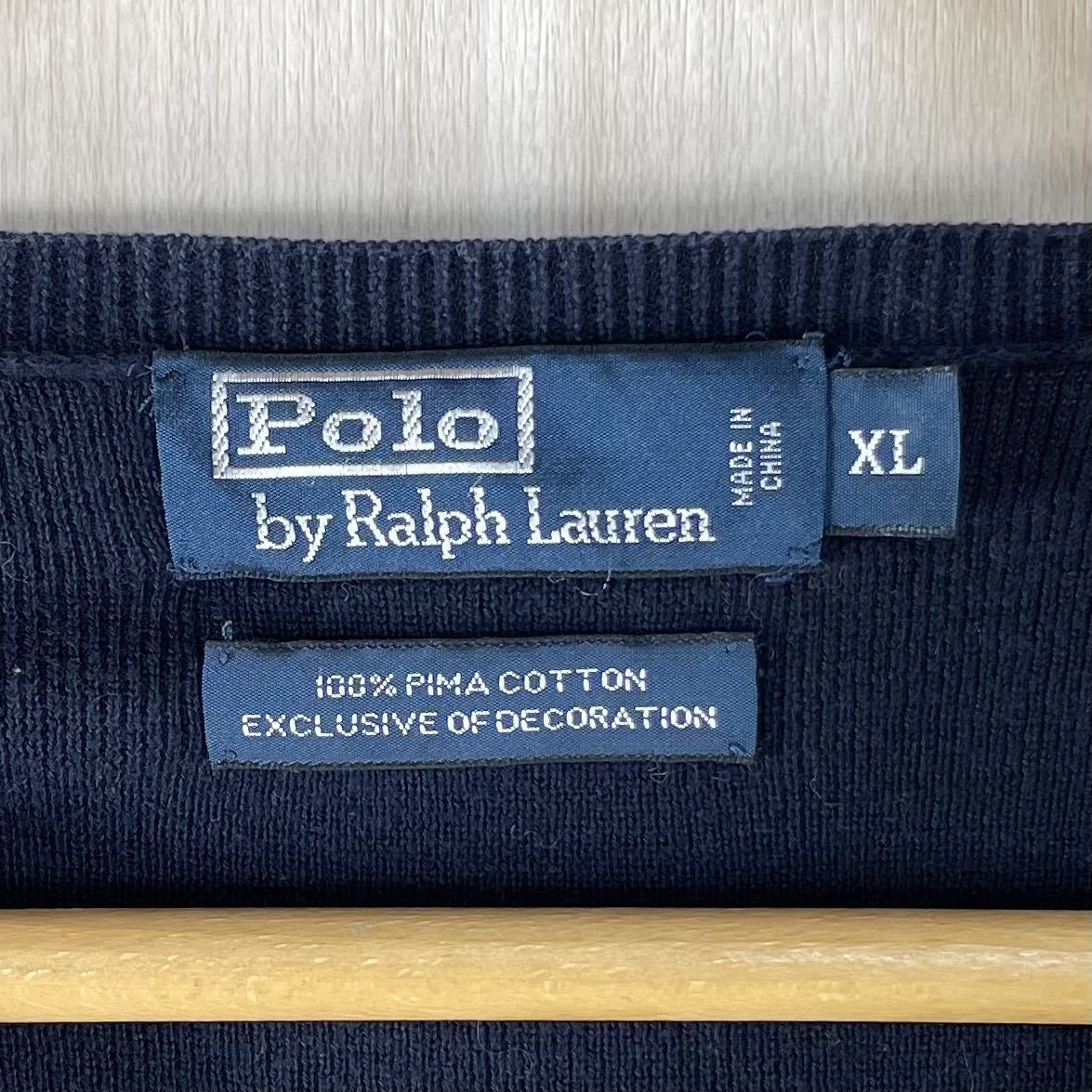 [90s]POLO Polo bai Ralph Lauren вышивка красный po колено V шея хлопок вязаный свитер XL надпись темно синий темно-синий 90 годы American Casual б/у одежда 