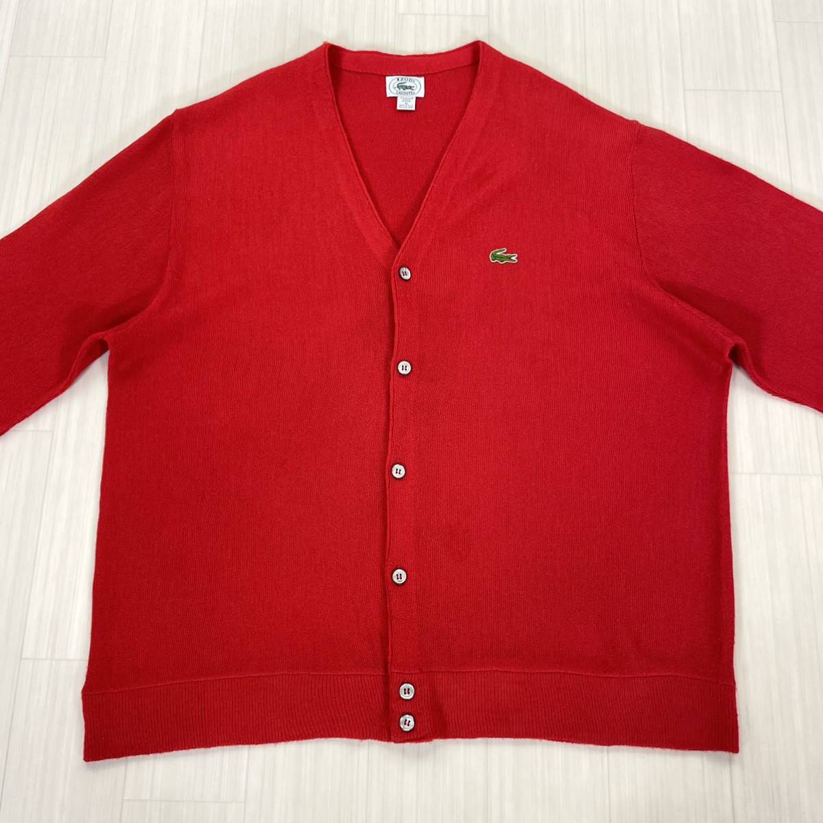 【USA製】【レアサイズ】IZOD LACOSTE アイゾッド ラコステ ワニ アクリルカーディガン ニット セーター XL表記 レッド【アメリカ製】古着_画像9