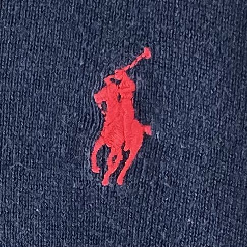[90s]POLO Polo bai Ralph Lauren вышивка красный po колено V шея хлопок вязаный свитер XL надпись темно синий темно-синий 90 годы American Casual б/у одежда 
