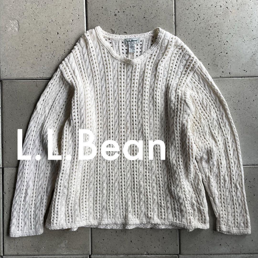 【 L.L.Bean エルエルビーン】ケーブル かぎ針 編み ニット WOMEN'S XL ホワイト 白 古着