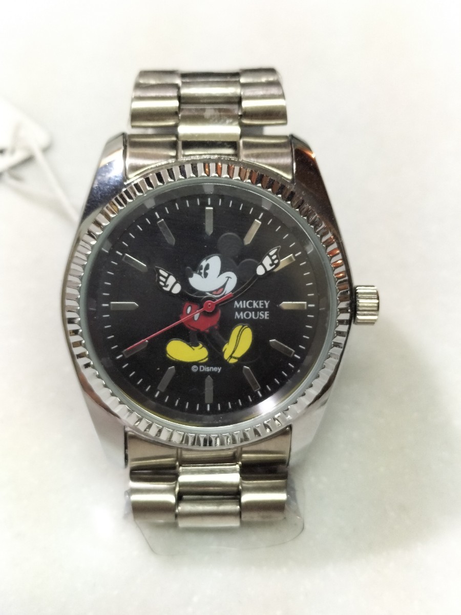 希少 人気 黒文字板 ミッキーマウス クォーツ腕時計 未使用品 ディズニー Disney アイコ 魔裟斗