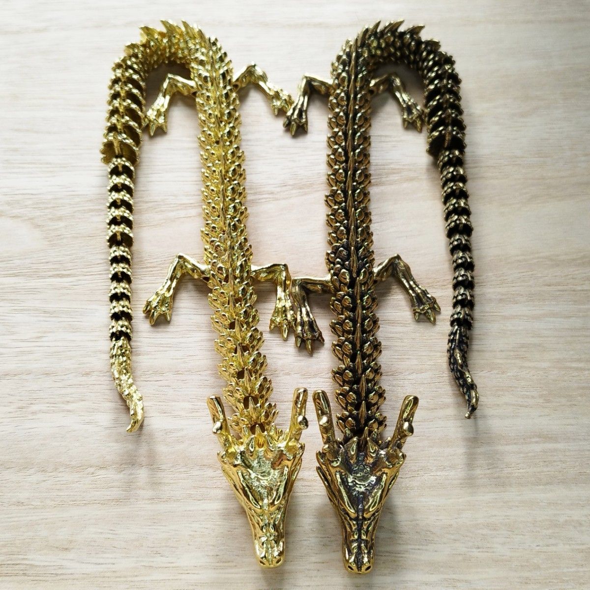 A35 金色 中型 龍 ドラゴン 真鍮製 オブジェ 置物 アンティーク可動 風水