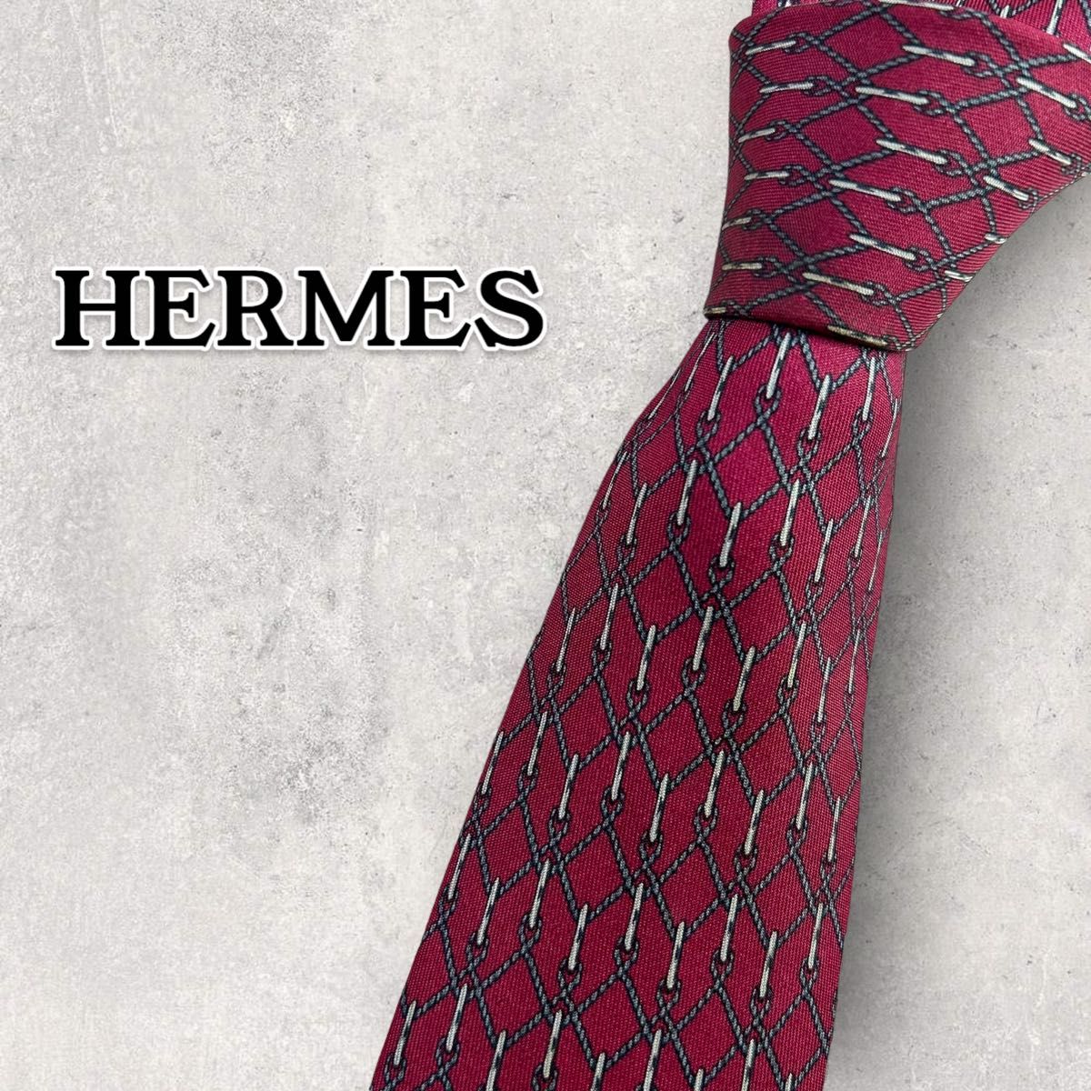 【259】HERMES エルメス ネクタイ ハイブランド 規則柄 赤 ビジネス