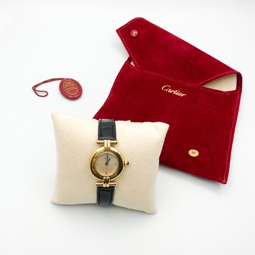 [ finish settled / belt 2 kind ] Cartier ko Rize Gold dial face silver lady's wristwatch CARTIER clock 