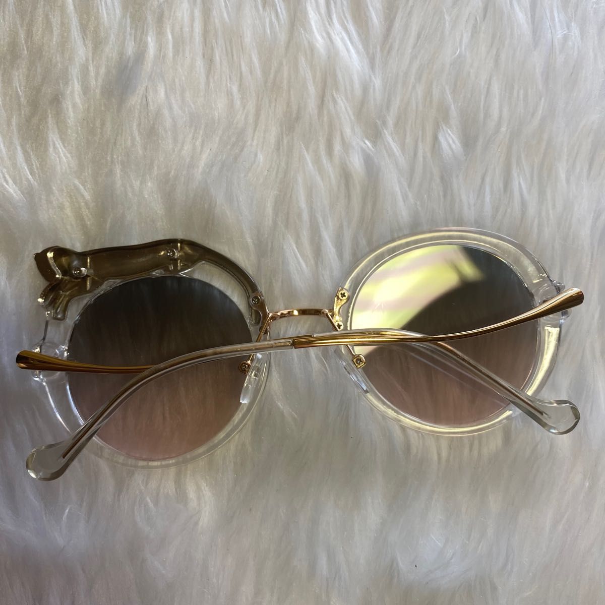 89個性的メガネフレーム眼鏡めがねサングラスチータークリア金ゴールドUVカット