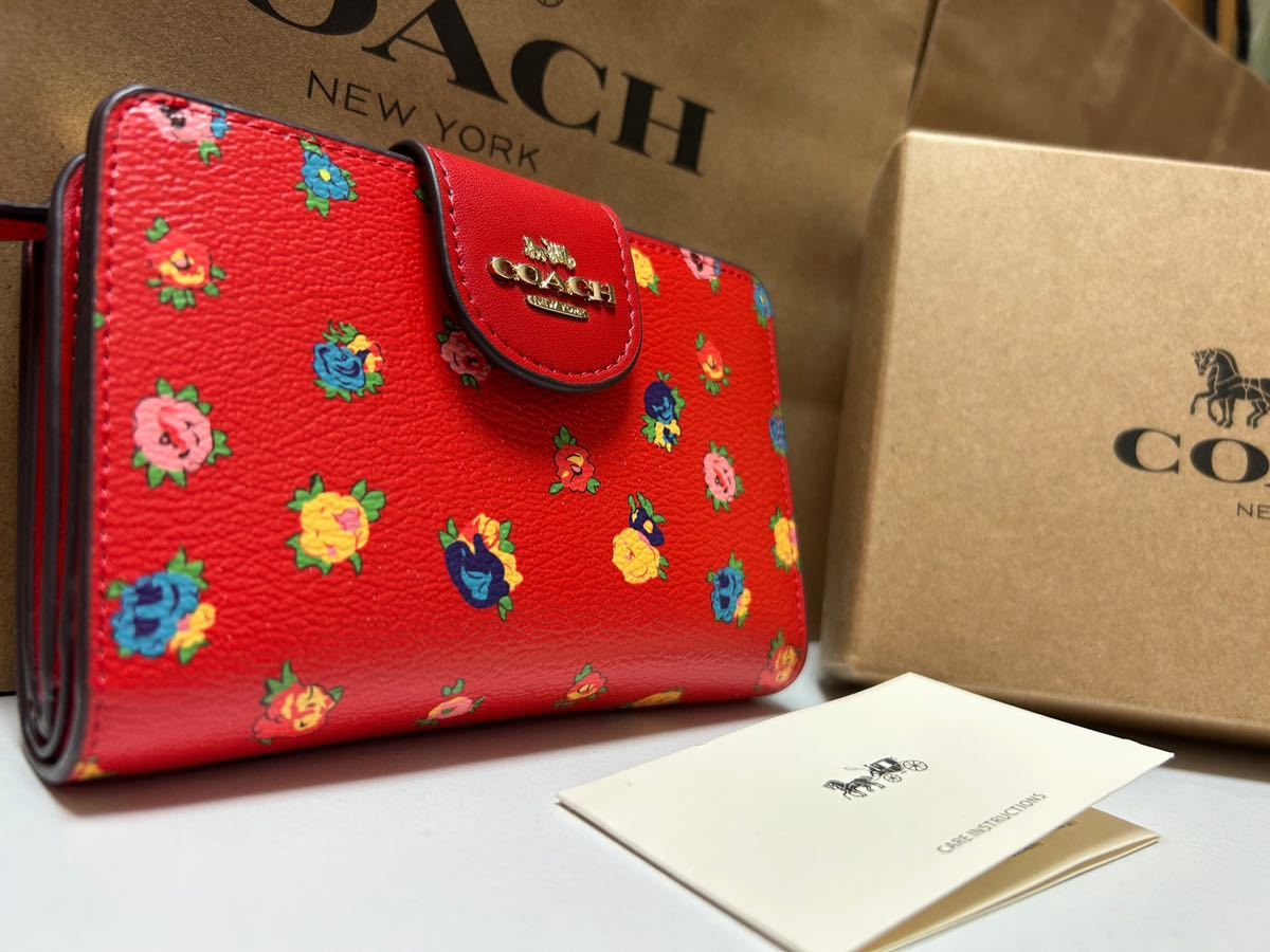 121【1円スタート】新品未使用coachコーチ二つ折り財布ミニ財布 花柄