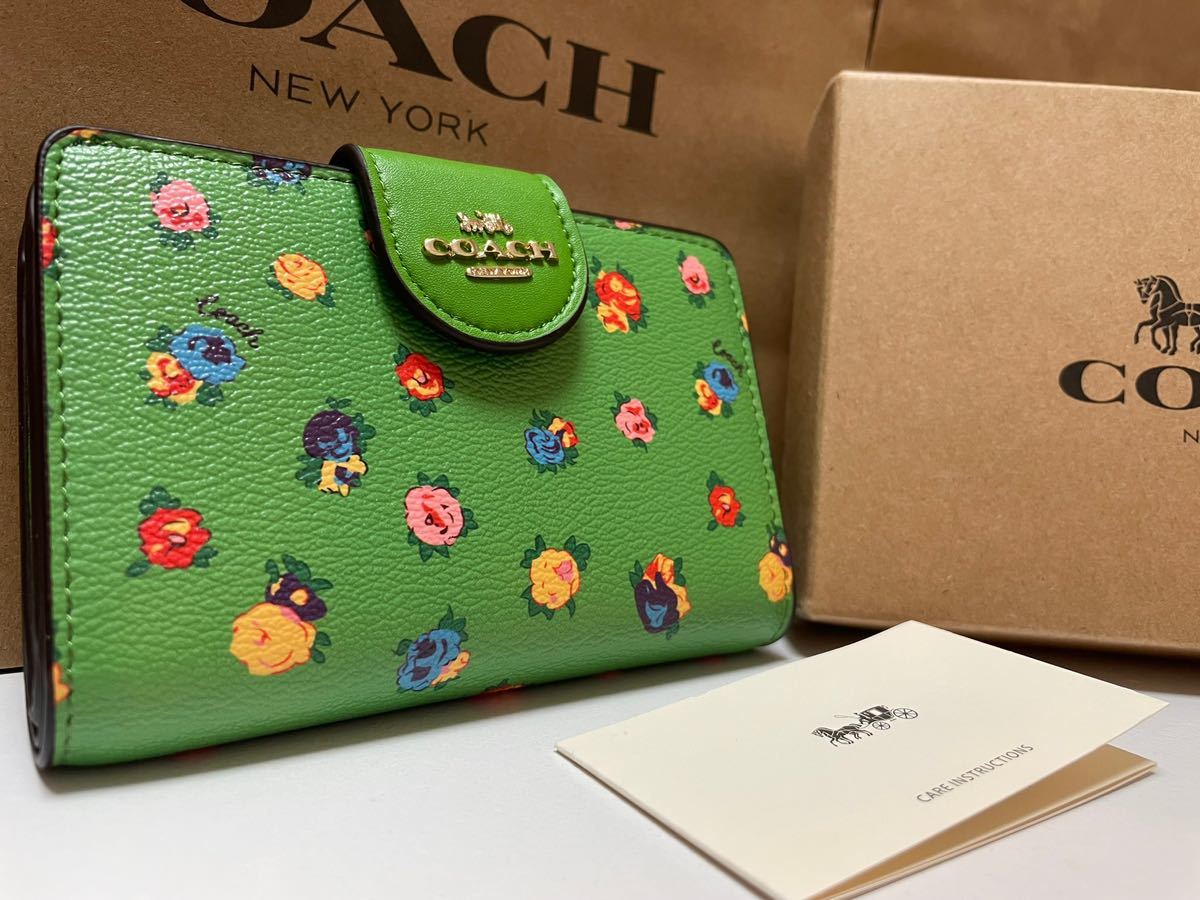 124【1円スタート】新品未使用coachコーチ二つ折り財布ミニ財布 花柄