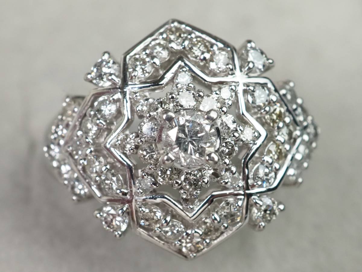 Pt900プラチナ 天然ダイヤモンド 1.00ct/6.7g リング 指輪 ♯8号