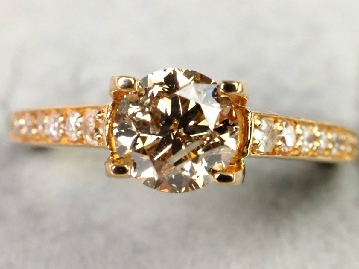 1998M】K18ゴールド 天然ダイヤモンド 大粒 0.82ct/0.27ct/2.3g リング