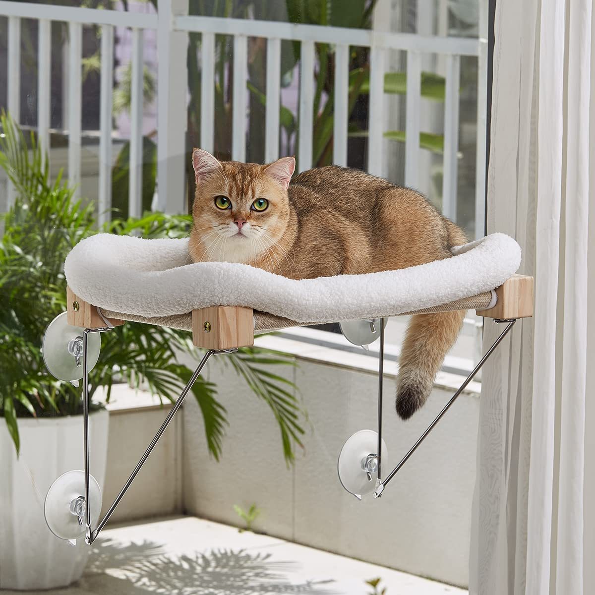 猫窓ベッド 猫用ハンモック 猫用窓枠座り台 窓掛け式猫用ステップ 吸盤タイプ_画像1