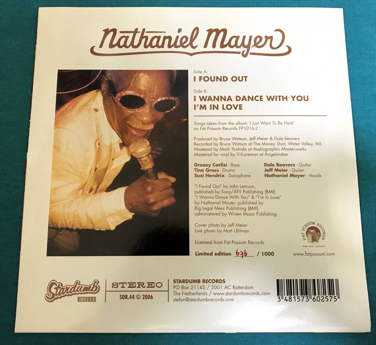 7”●Nathaniel Mayer / I Found Out HOLLANDオリジナル盤 SDR.44 ジョン・レノンをブルージーにカバー 1000枚限定盤_画像2