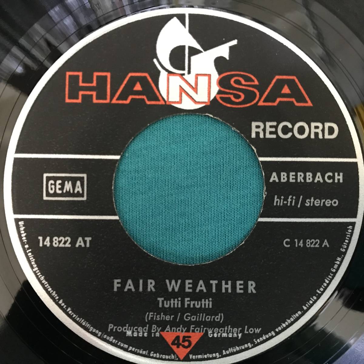 7”●Fair Weather / Tutti Frutti GER盤 Hansa 14 822 AT Andy Fairweather-Low _画像3