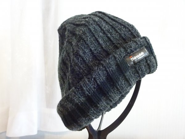◆ Thinsulate◆キッズ・大人　男の子　灰色帽子　編み込みニット帽　サイズ５６cm〜５８cm　キャップ　帽子　ウール使用_画像1