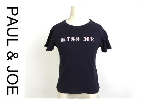 【A04】【PAUL&JOEポール&ジョー KISS ME Tシャツ紺1_画像1