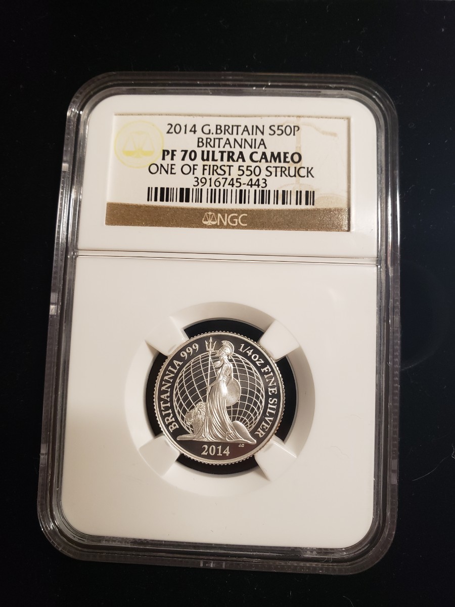 【希少】2014 Britannia ブリタニア 5 Silver 銀貨 Coins Set NGC PF70 Box & COA 1st 550 struck_画像7