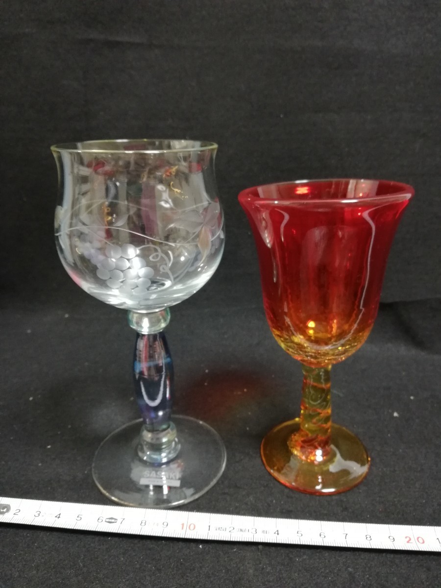 SH9316.【未使用】 ワイングラス　2客セット 佐々木ガラス　和風切子　カットガラス　琉球ガラス/60_画像1