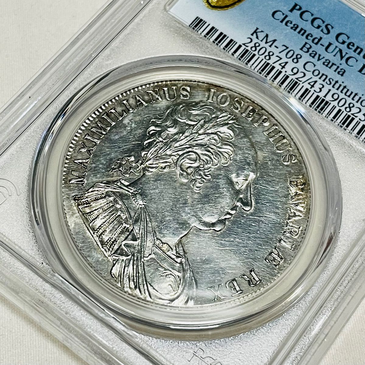 バイエルン 1818 ターラー大型銀貨 ドイツ PCGS UNC Details