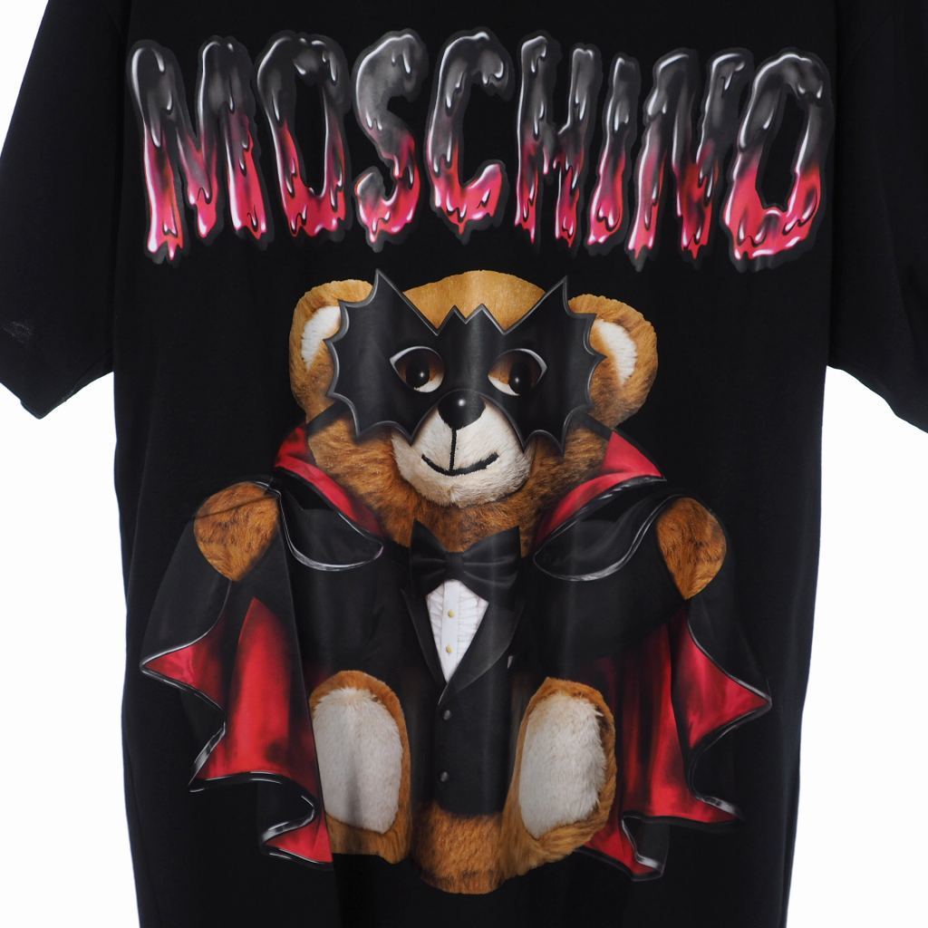 未使用品 モスキーノ MOSCHINO 20SS バッド テディベア プリント Tシャツ カットソー 半袖 オーバーサイズ M ブラック 黒 A0711 レディース_画像3