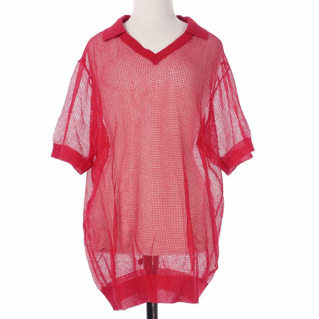 未使用品 メゾンマルジェラ Maison Margiela 21SS メッシュ ポロシャツ カットソー 半袖 L レッド 赤 S30GL0038 国内正規 レディース
