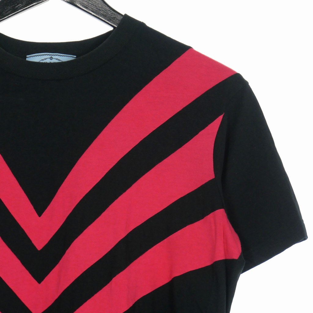 プラダ PRADA 14SS Black Pattern Print Striped Crew Neck T-Shirt Tシャツ 半袖 S ブラック 黒 国内正規 メンズ_画像4