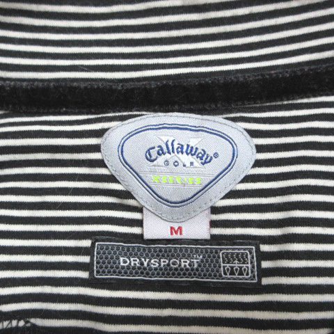 キャロウェイ CALLAWAY Xシリーズ ハーフジップ シャツ 長袖 ゴルフ ウエア ボーダー スタンドカラー ロゴ刺繍 黒 白 M ■GY08 X_画像5