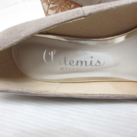ダイアナ DIANA 美品 Artemis アルテミス オープントゥ ウェッジソール パンプス スエード 24cm グレー 靴 シューズ レディースの画像7
