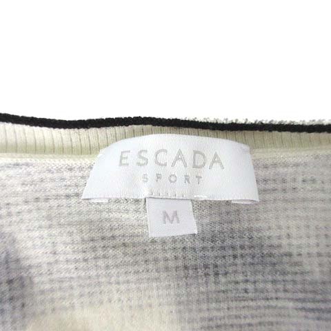 エスカーダ ESCADA ウール ニット カーディガン 総柄 バタフライ 蝶柄 長袖 オフホワイト ブラック 白 黒 M レディース_画像3