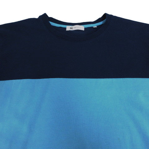 タケオキクチ TAKEO KIKUCHI Tシャツ 丸首 半袖 配色 バイカラー コットン混 ネイビー 紺 ブルー 青 XL メンズ_画像2