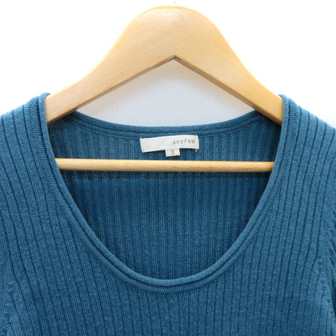 eni.famanyFam One-piece mini height long sleeve U neck plain wool 3 blue green /YK2 #MO lady's 