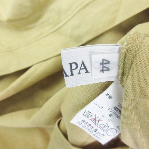  Scapa SCAPA cut and sewn short sleeves round neck ribbon embroidery large size 44 yellow yellow color /YM43 lady's 