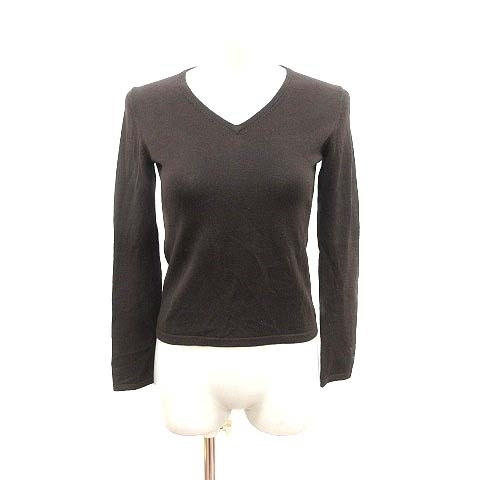  Untitled UNTITLED knitted cut and sewn V neck long sleeve wool scorching tea dark brown /YK lady's 