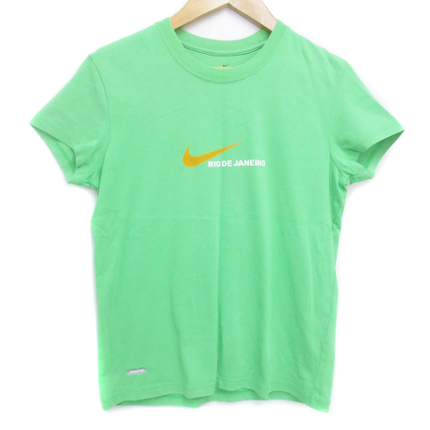 ナイキ NIKE Tシャツ カットソー 半袖 クルーネック ロゴプリント S 黄緑 ライトグリーン /FF50 レディース_画像1