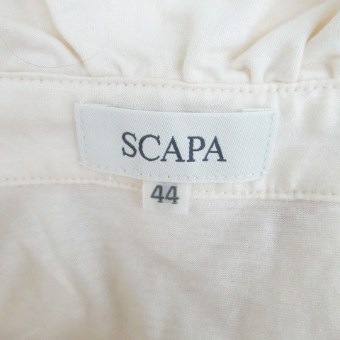  Scapa SCAPA cut and sewn band color short sleeves frill large size 44 eggshell white /HO9 lady's 