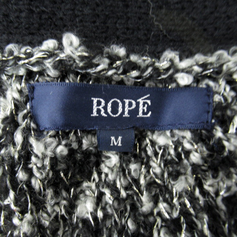  Rope ROPE knitted cardigan middle height round neck wool .M gray black white /SY34 lady's 