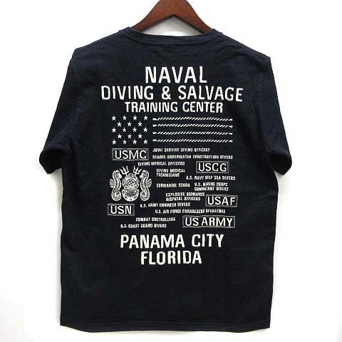 アヴィレックス AVIREX エンブロイダリー Tシャツ DIVING&SALVAGE 半袖 ヘビーウェイト 刺繍 ブラック 黒 L 6193343 メンズ_画像1